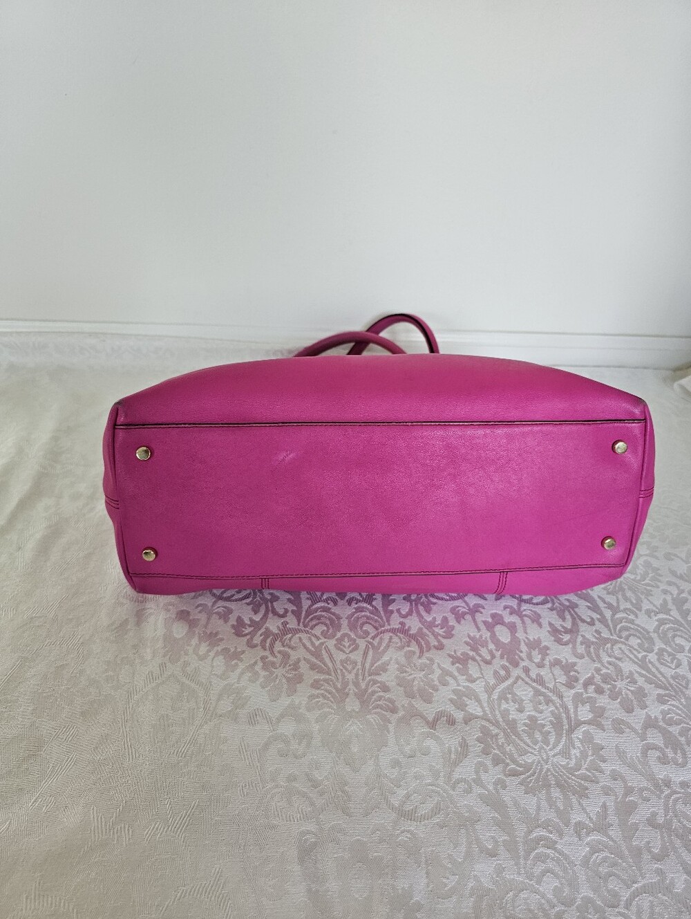 Kate Spade Rosa Mount Pink Leather Tote with Black Trim and Patent Leather Bow - Picture 15 of 16